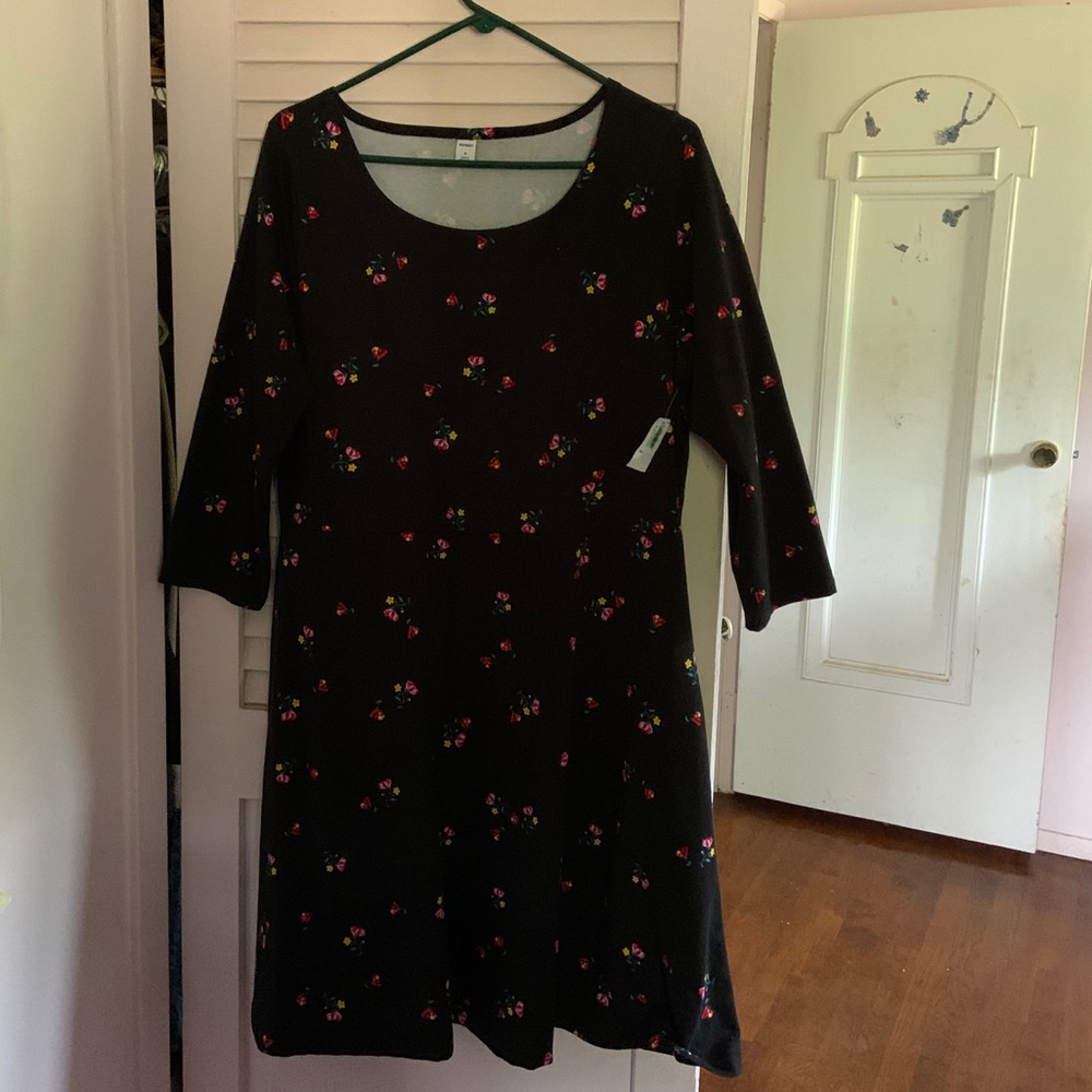 Old Navy Black Floral A-line Dress